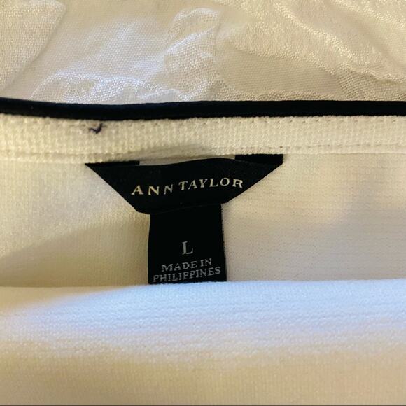 Ann Taylor White Black Piped Pique Ponte Tank, Sz L - Picture 3 of 8